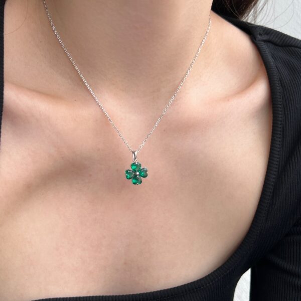 Flower Necklace with Green Crystal,