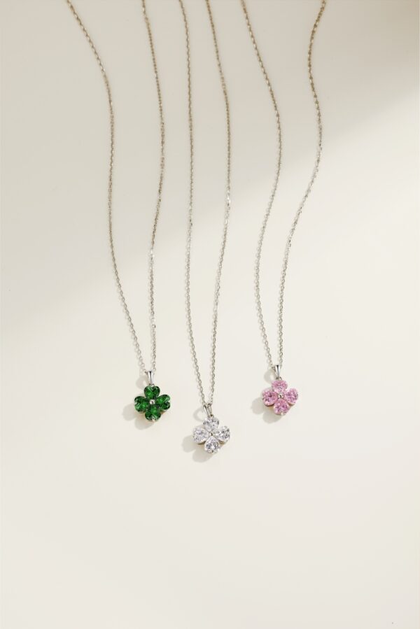 Flower Necklace with Green Crystal,