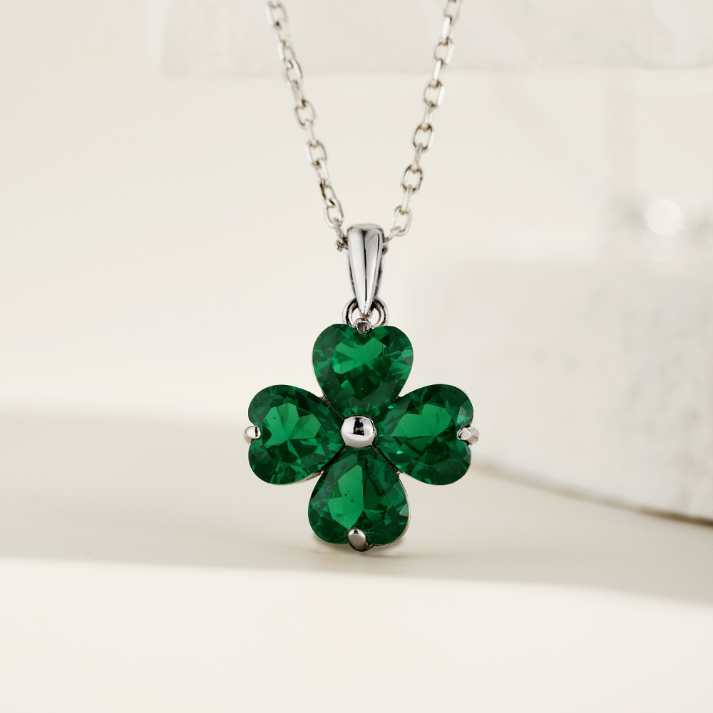 Flower Necklace with Green Crystal,