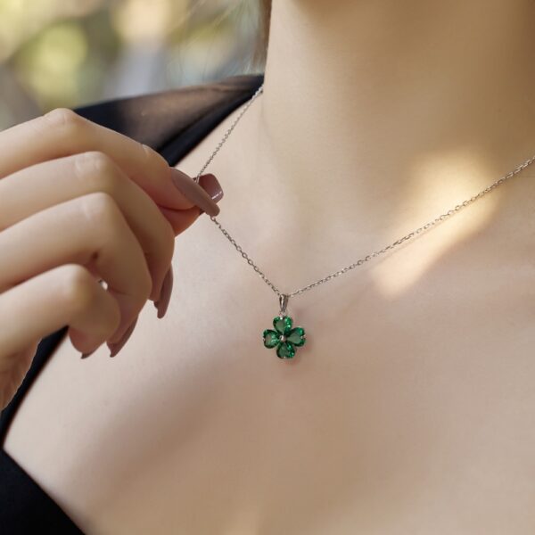 Flower Necklace with Green Crystal,