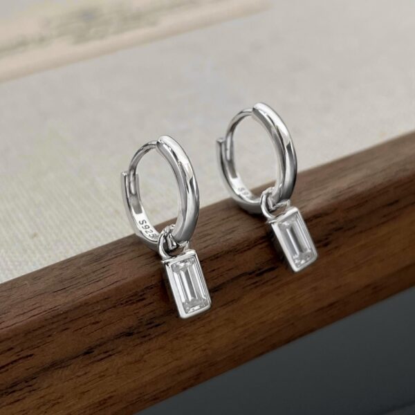 Rectangle Charm Silver Earrings