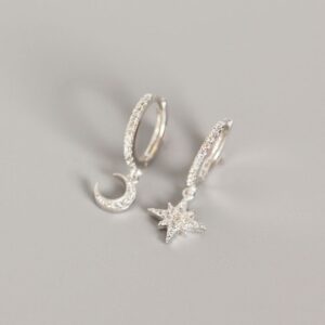 Silver Moon and Star Earrings