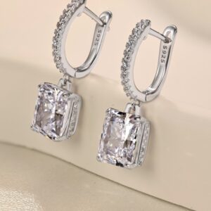 Silver Rectangular Drop Earrings