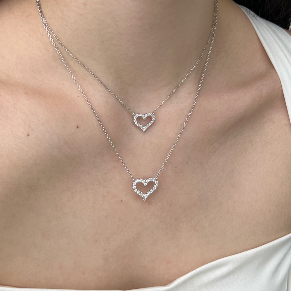 Silver Sparkly Heart Necklace